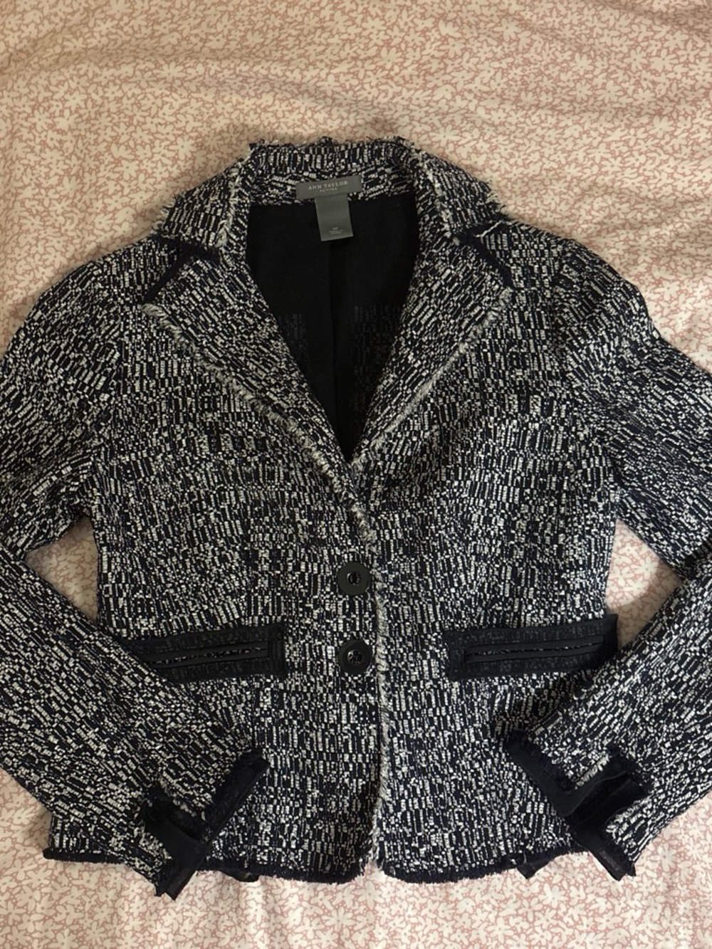 Ann Taylor Black and White Tweed Blazer Jacket